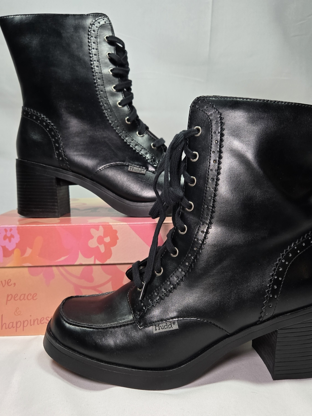 MUDD Womens 11 Tribune Black Boots Chunky Block Heel Punk Rock Emo 90s Y2K
